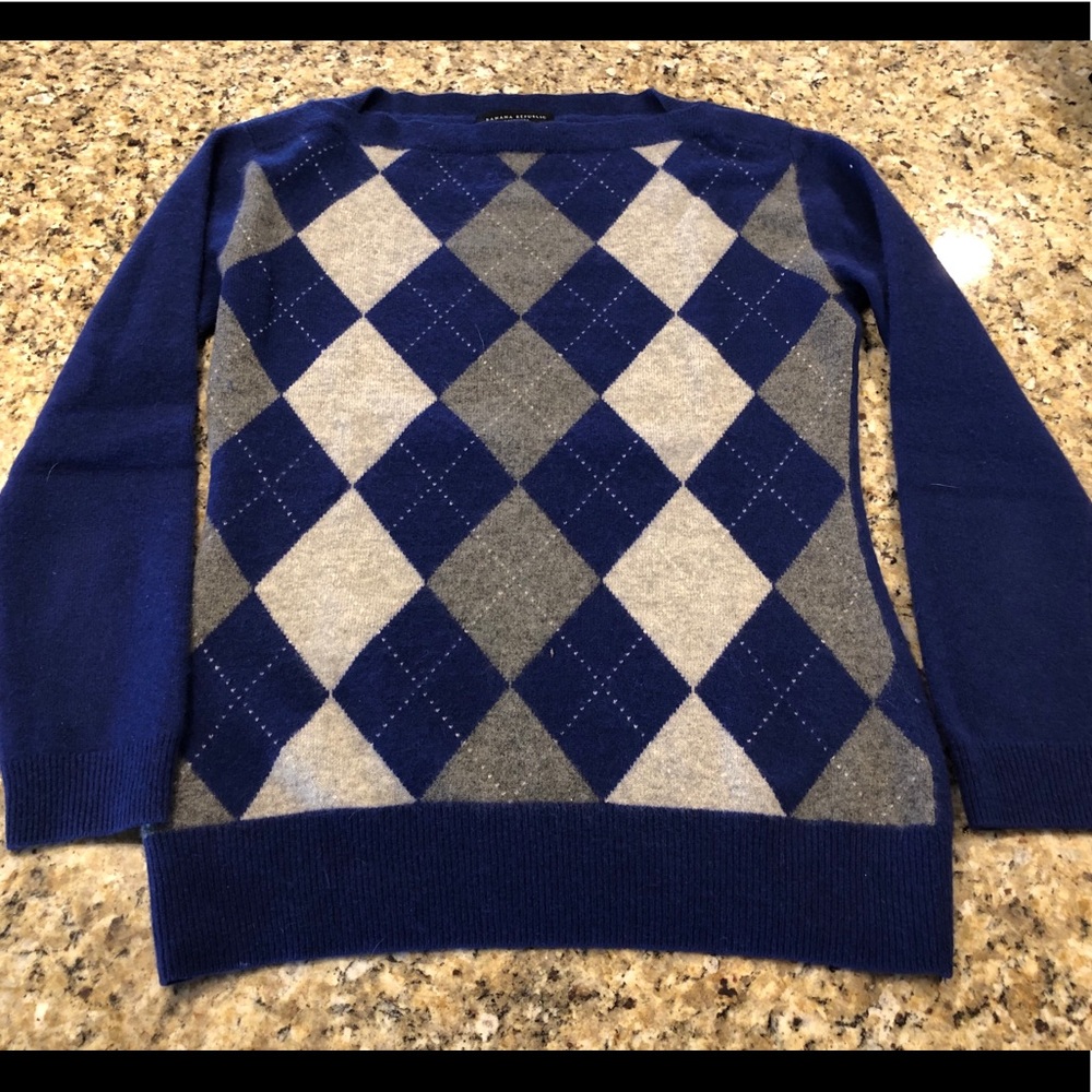100% Cashmere Boat neck argyle sweater